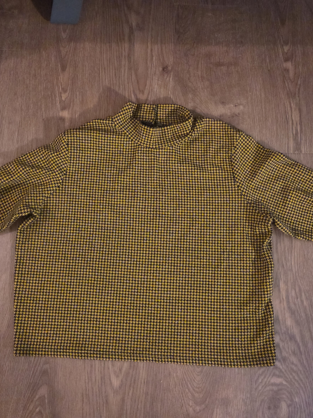 Primark Yellow and Black Houndstooth Mock Neck Top, Size XL